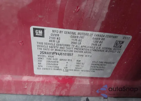 2018 Chevrolet Equinox Premier from USA, damaged, VIN 2GNAXVEV4J6101897